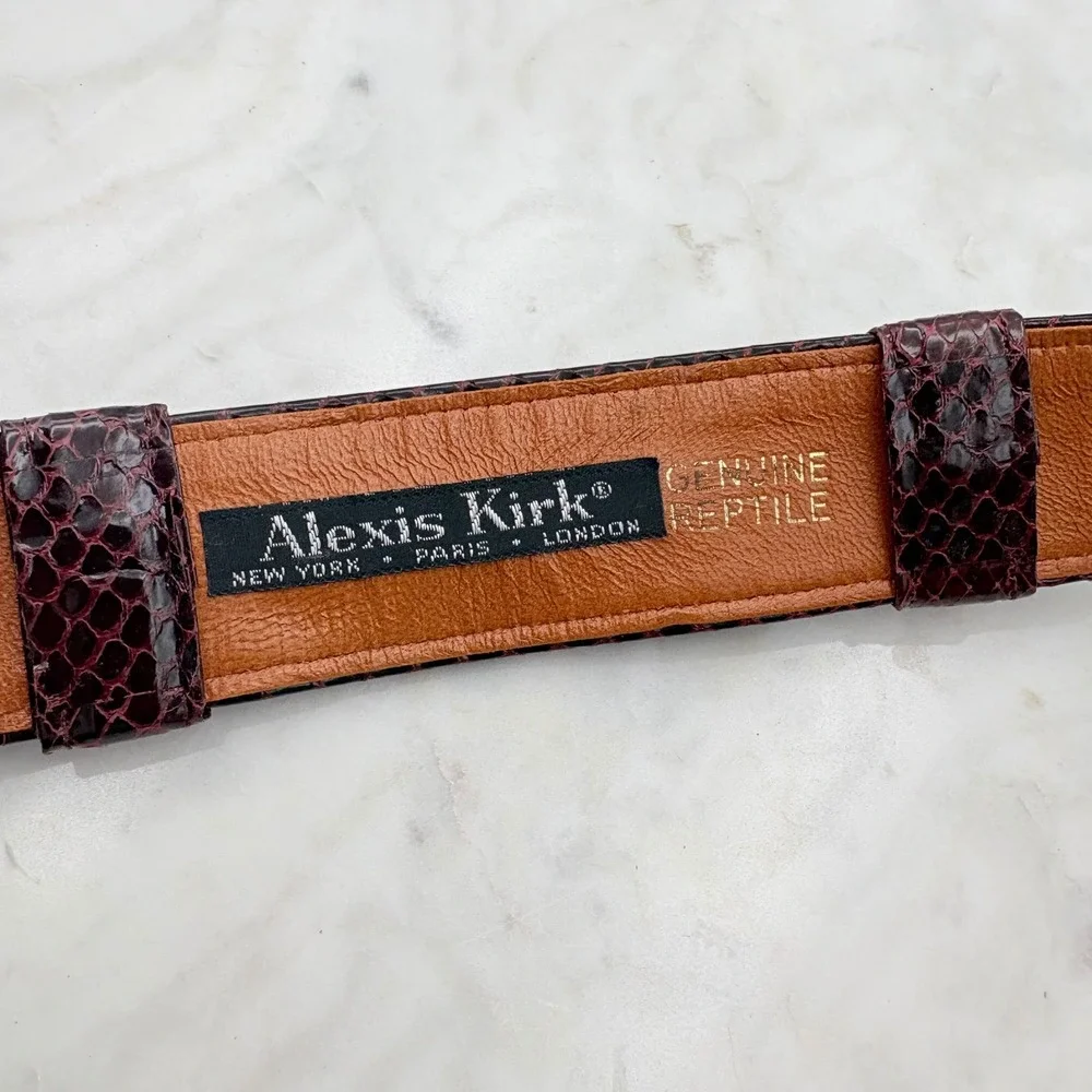 Alexis Kirk Reptile Belt Womens M Burgundy Snakeskin Vintage Waist Cinch 80s 90s